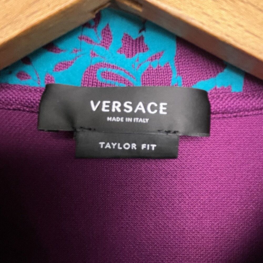 Versace Polo Shirt Men's L Purple Textured Collar Short Sleeve Chest Logo Knit - Picture 6 of 13